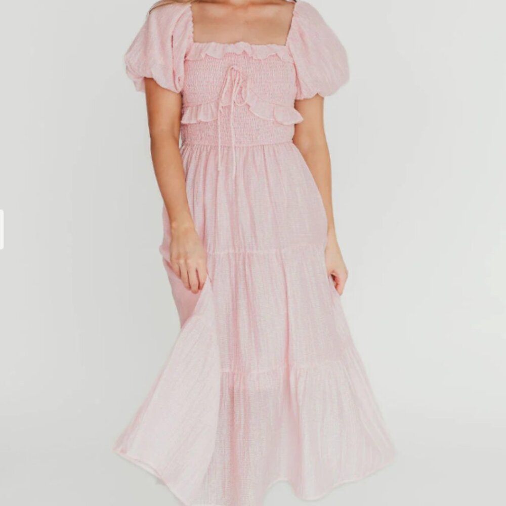 Lainey Ruffle Midi Dress in Light Pink